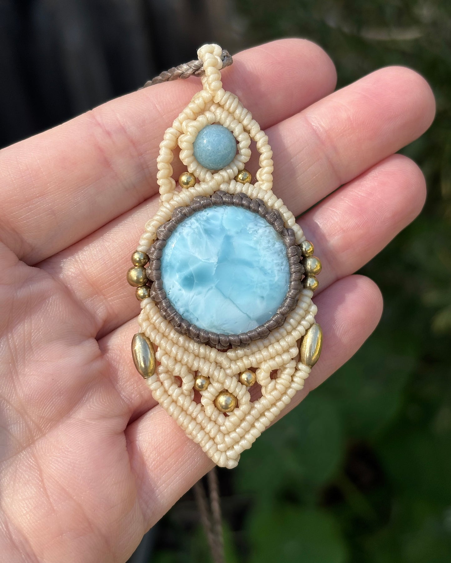 Round Larimar Macrame Amulet Pendant
