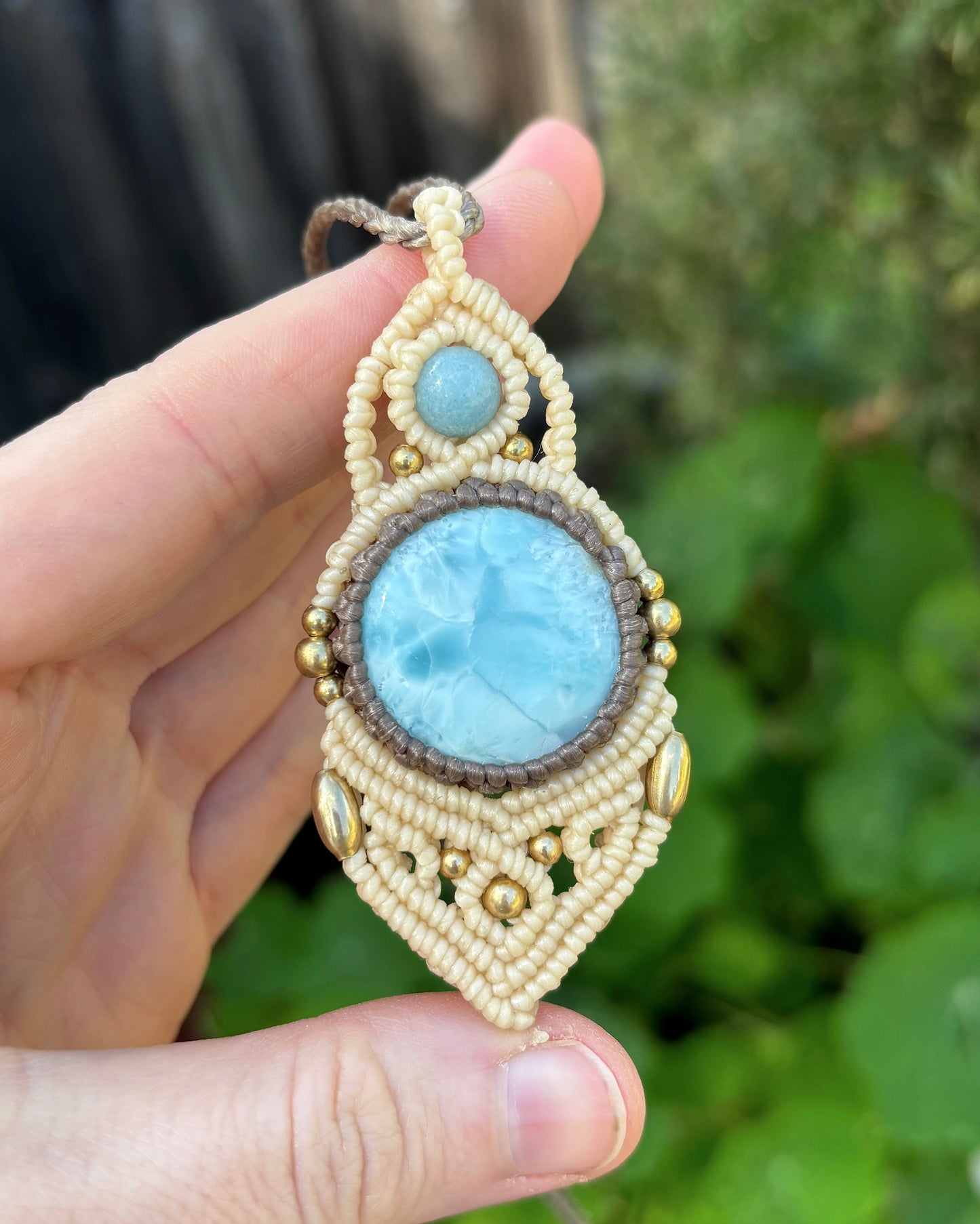 Round Larimar Macrame Amulet Pendant