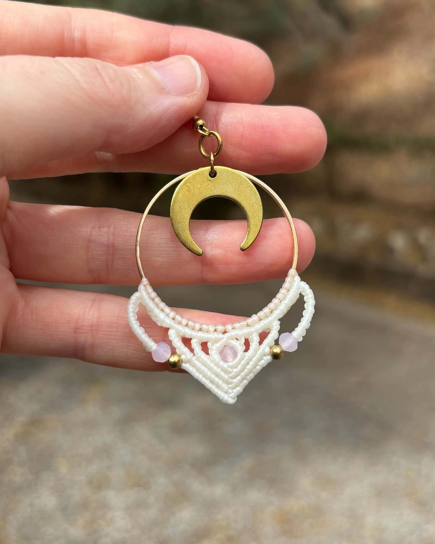 Big Macrame Crescent Moon Hoop Earrings - Made To Order