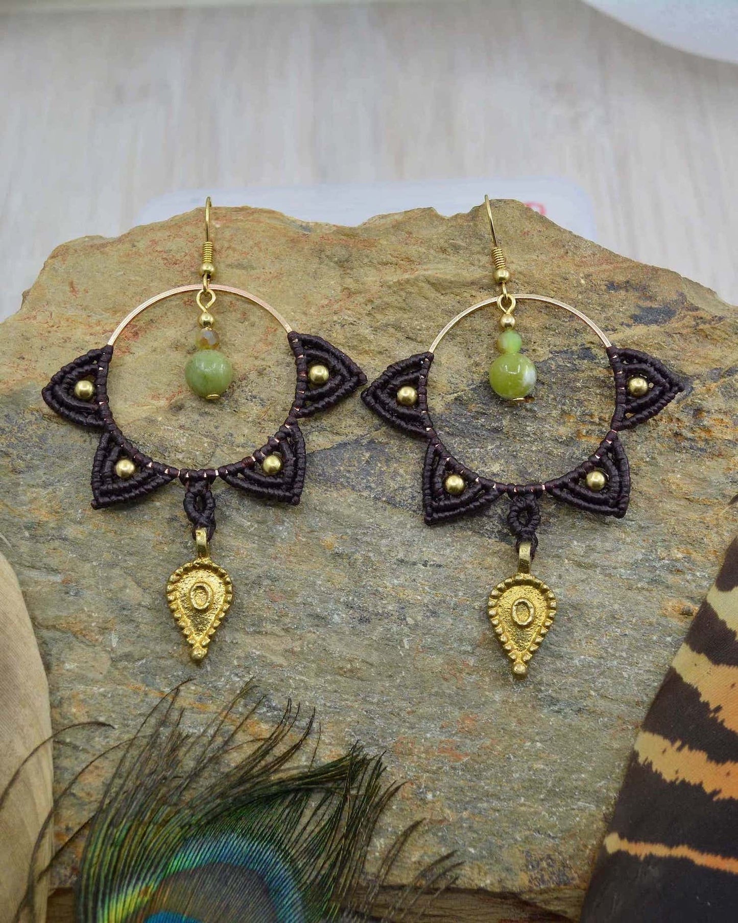 Big Macrame Mandala Peridot Earrings - Made To Order