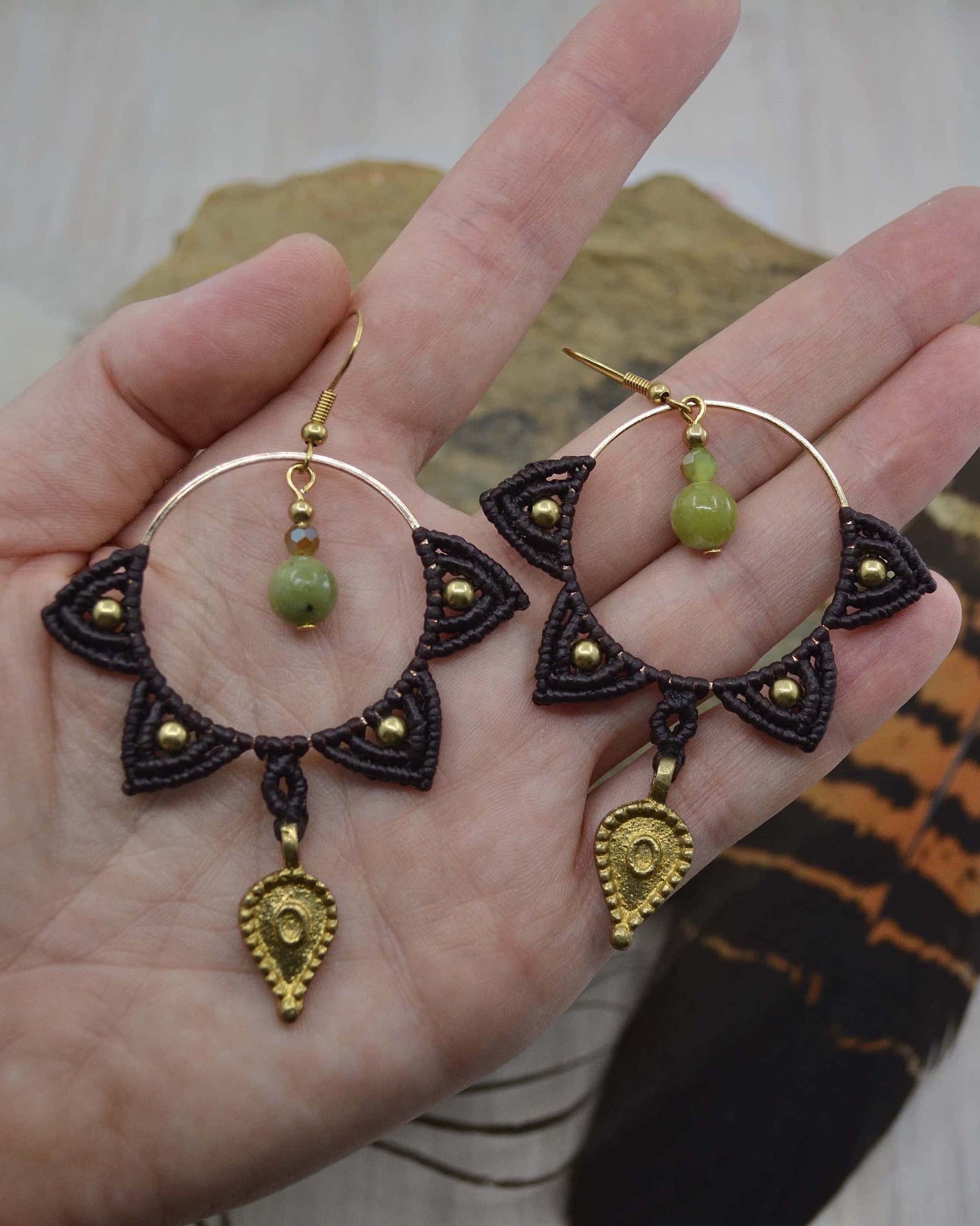 Big Macrame Mandala Peridot Earrings - Made To Order