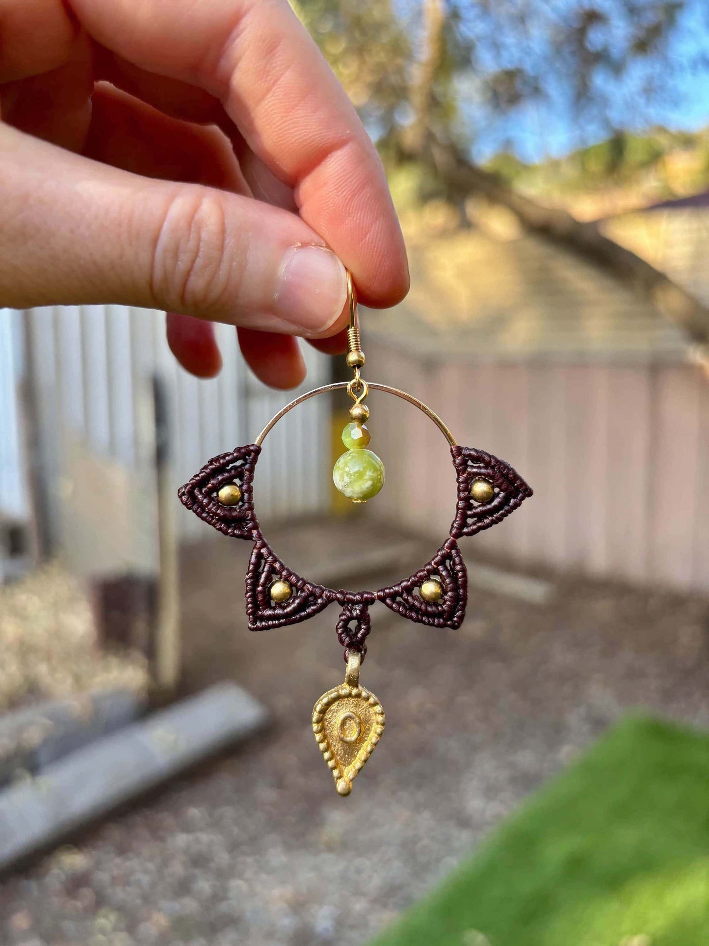 Big Macrame Mandala Peridot Earrings - Made To Order