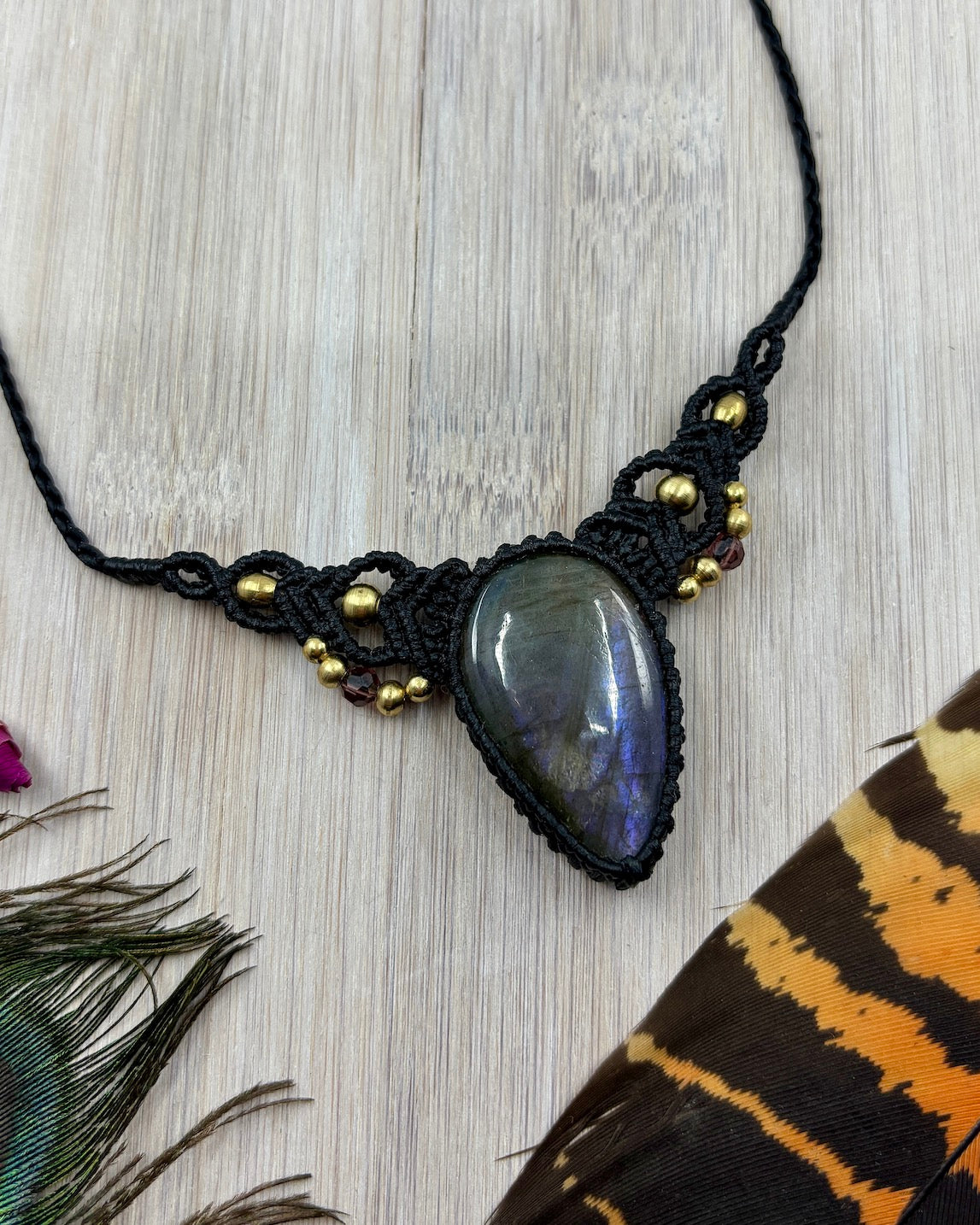Purple Labradorite Macrame Bib Necklace