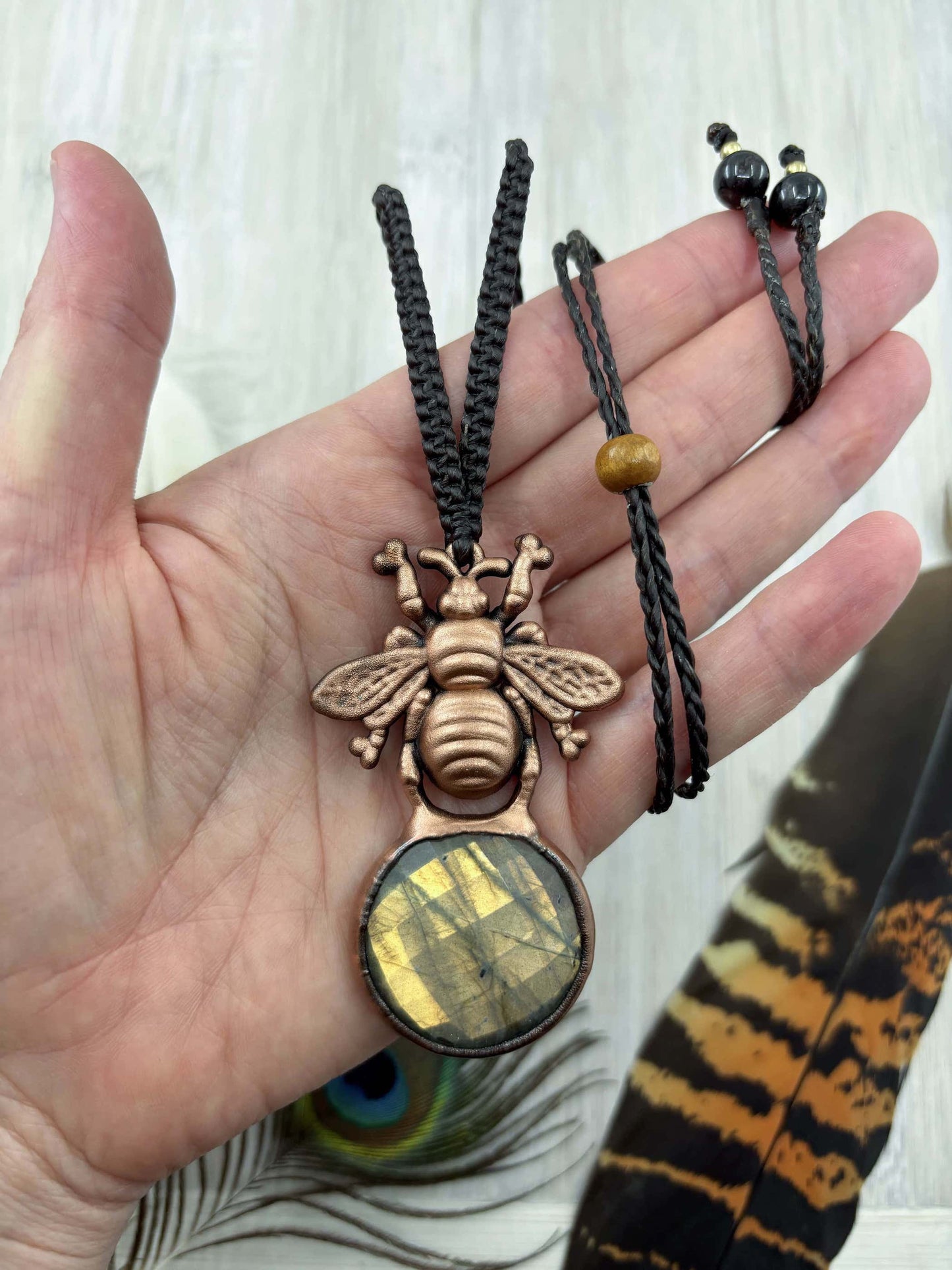Bumble Bee Pendant with Round Faceted Labradorite