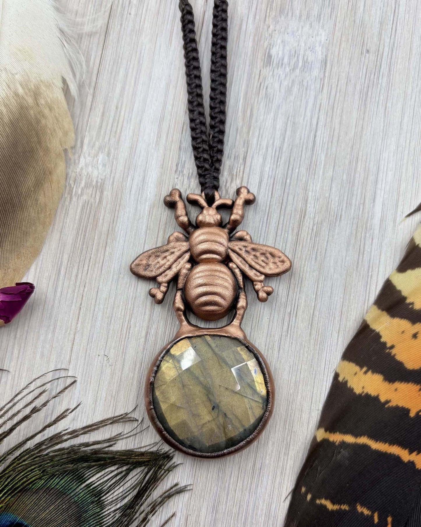 Bumble Bee Pendant with Round Faceted Labradorite