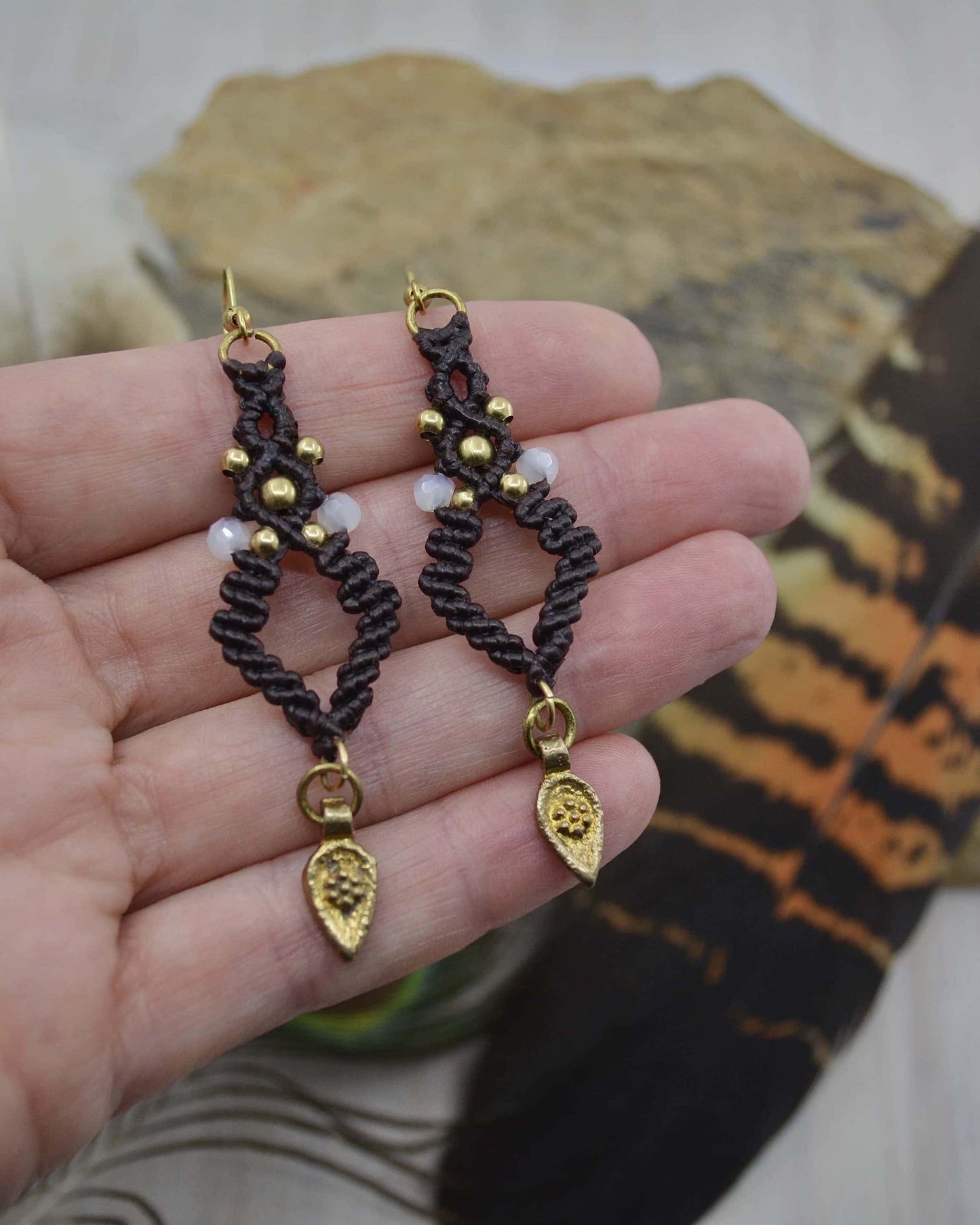 Macrame Diamond Dangle Earrings - Made To Order