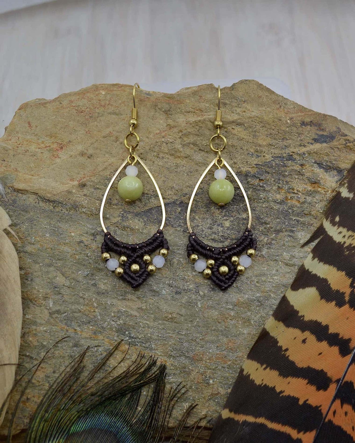 Macrame Peridot Teardrop Earrings - Made To Order