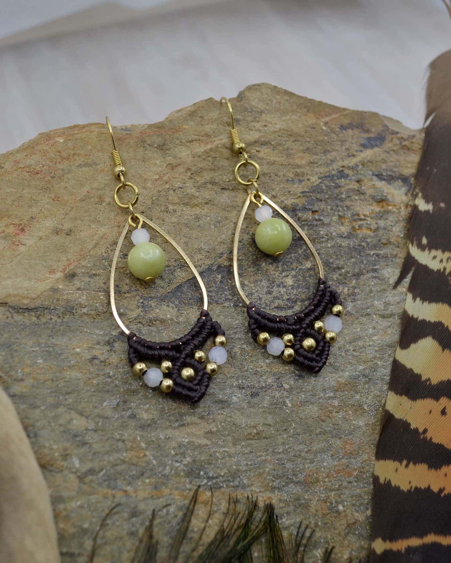 Macrame Peridot Teardrop Earrings - Made To Order