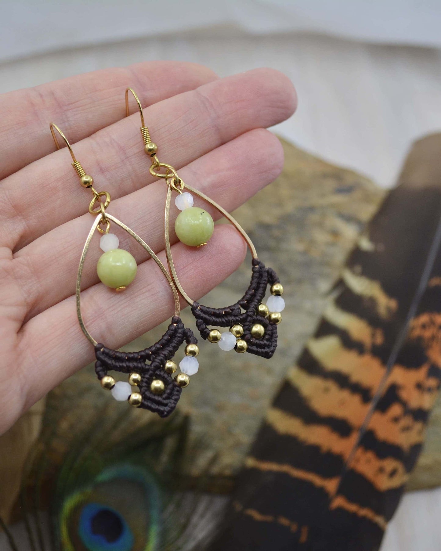 Macrame Peridot Teardrop Earrings - Made To Order