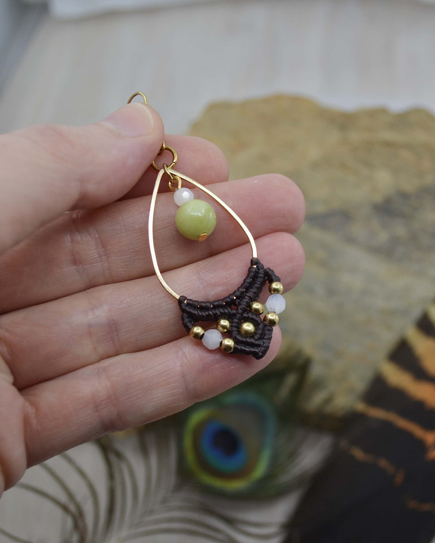 Macrame Peridot Teardrop Earrings - Made To Order