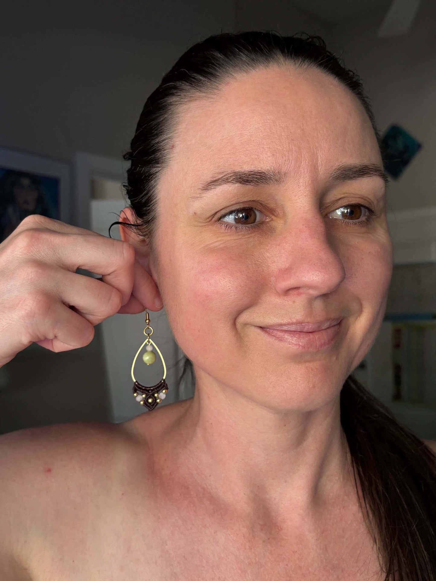 Macrame Peridot Teardrop Earrings - Made To Order