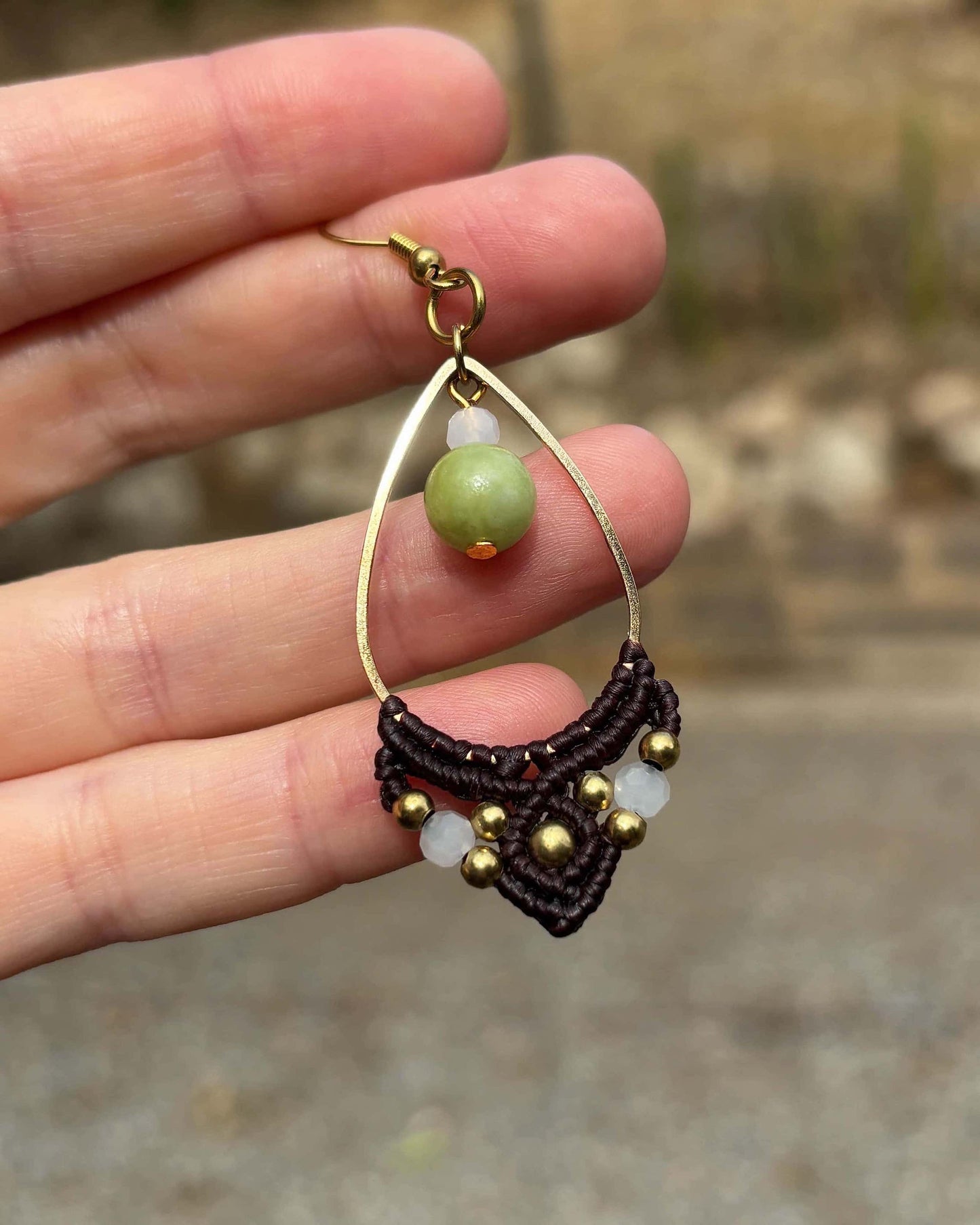 Macrame Peridot Teardrop Earrings - Made To Order