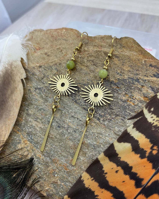 Peridot Star Eye Brass Earrings