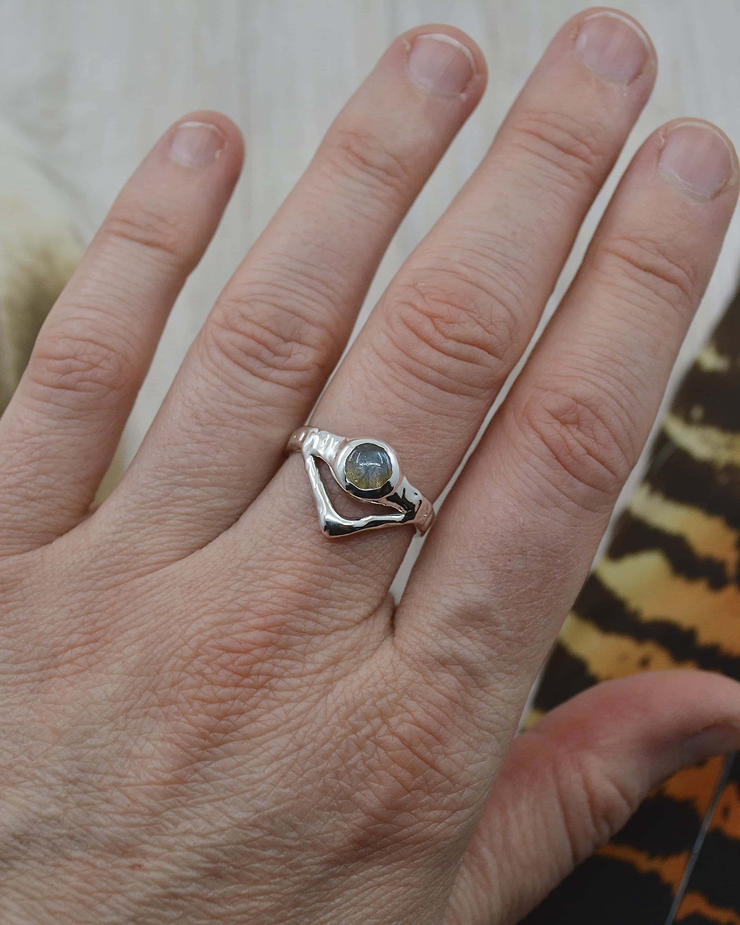 Labradorite Molten Sterling Silver Ring - 7.5 US