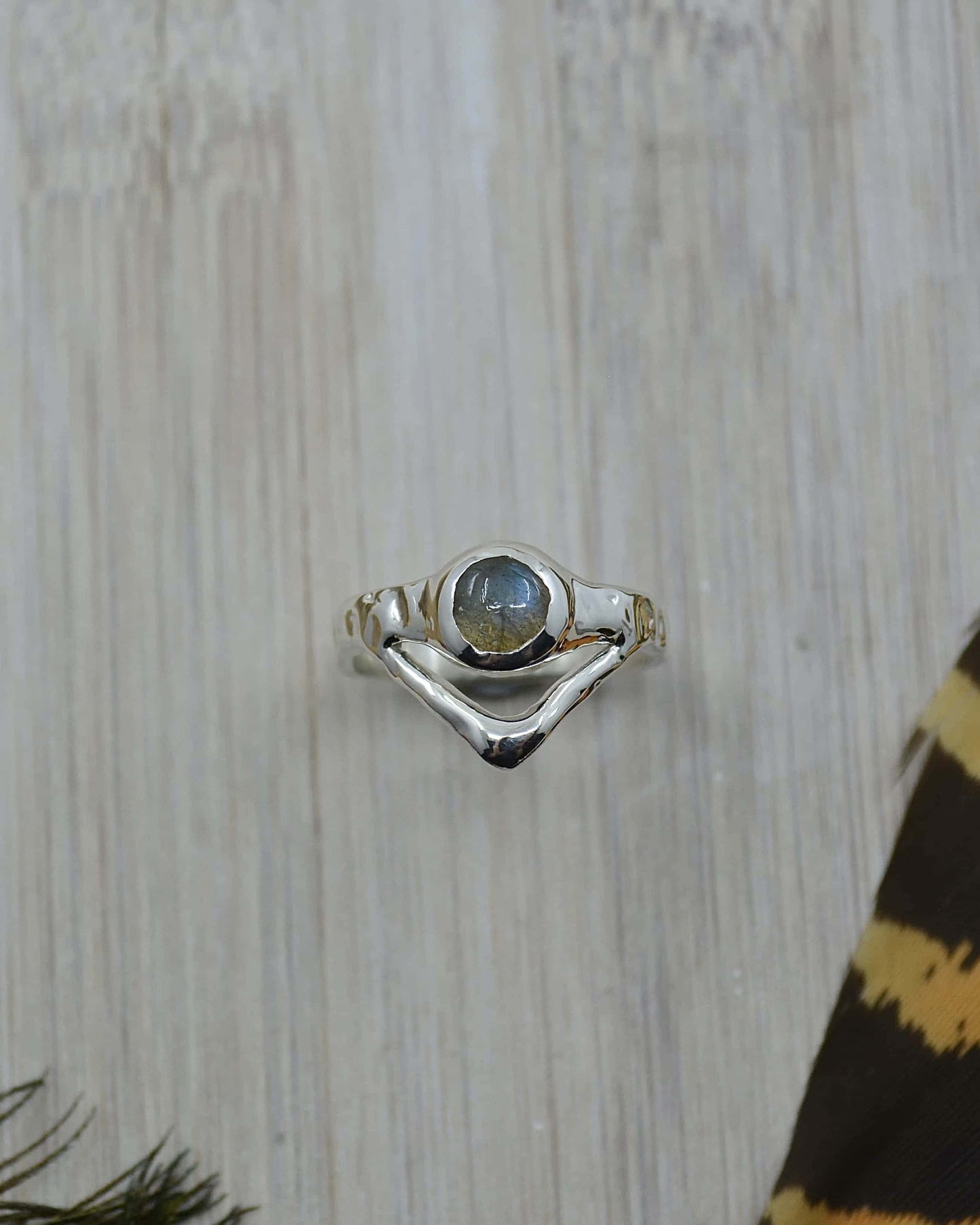 Labradorite Molten Sterling Silver Ring - 7.5 US