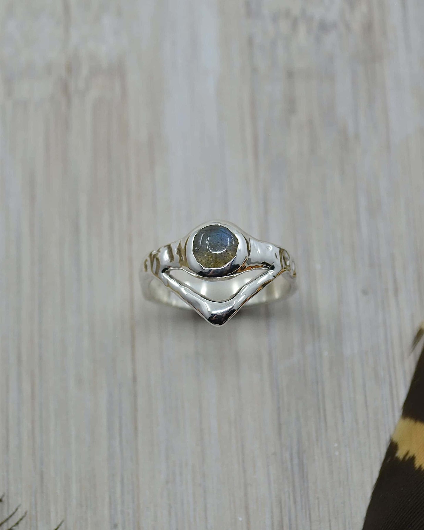 Labradorite Molten Sterling Silver Ring - 7.5 US