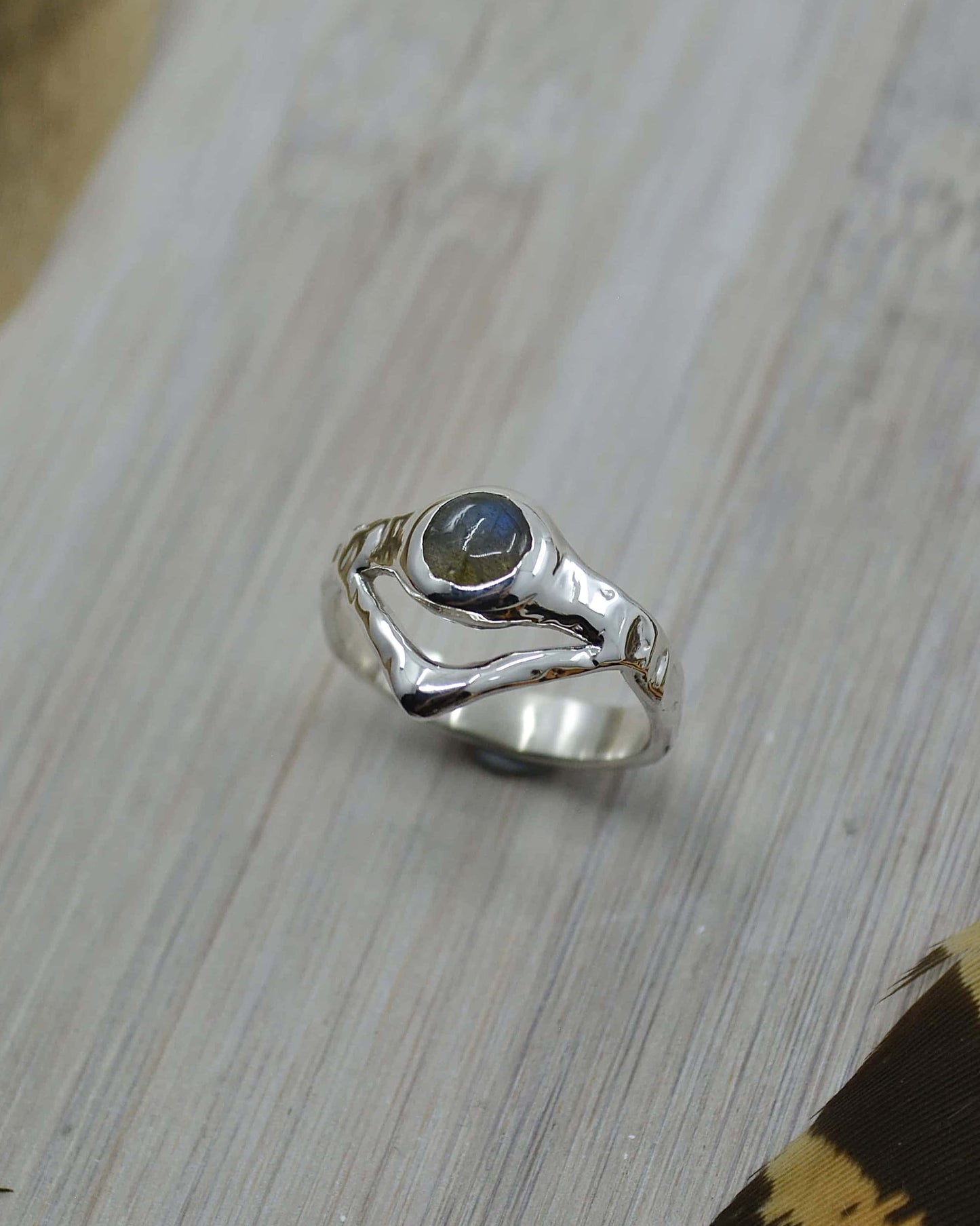 Labradorite Molten Sterling Silver Ring - 7.5 US