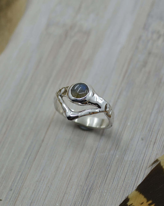 Labradorite Molten Sterling Silver Ring - 7.5 US