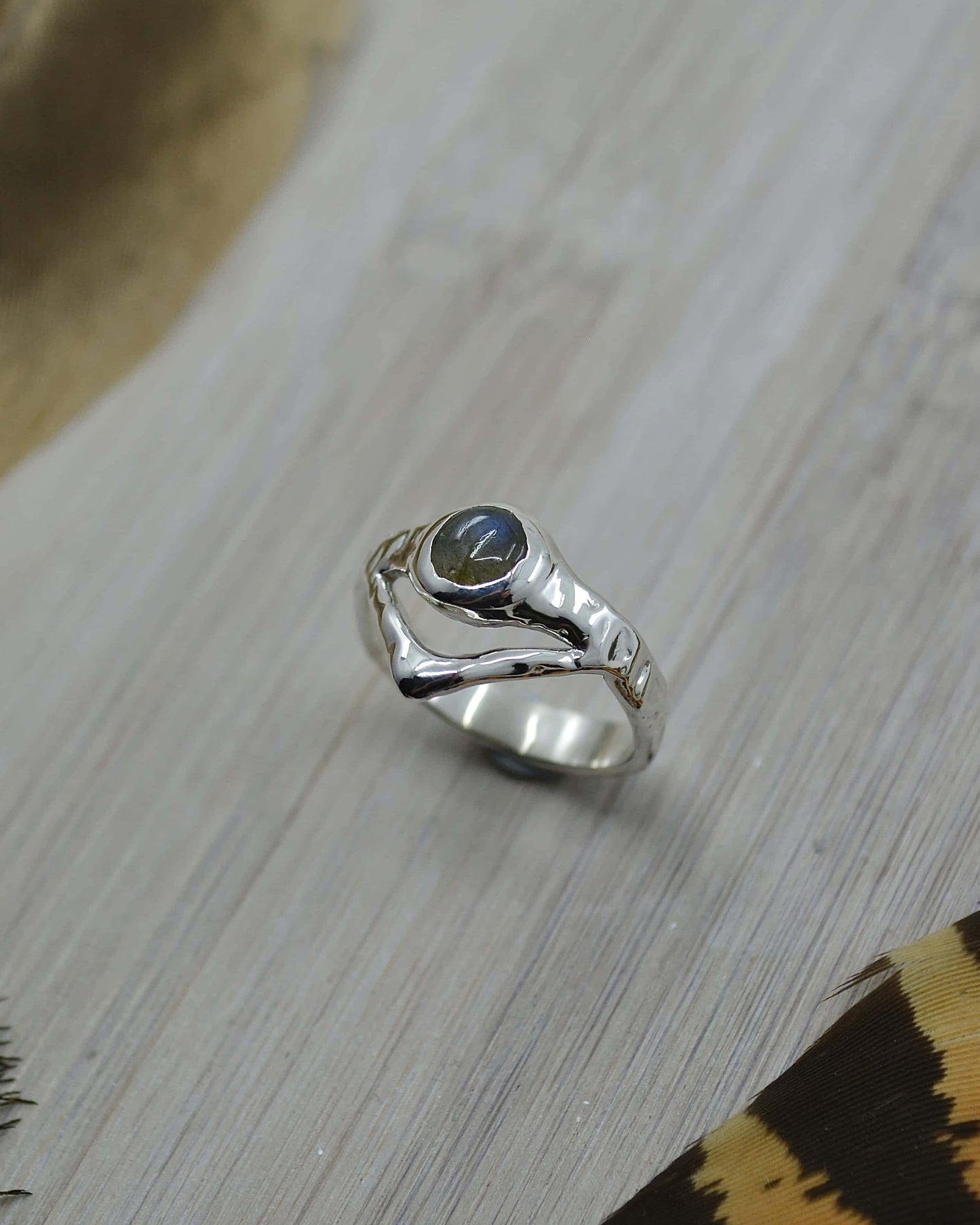 Labradorite Molten Sterling Silver Ring - 7.5 US