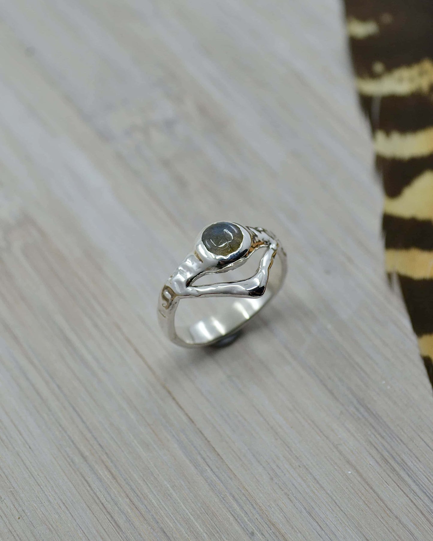 Labradorite Molten Sterling Silver Ring - 7.5 US