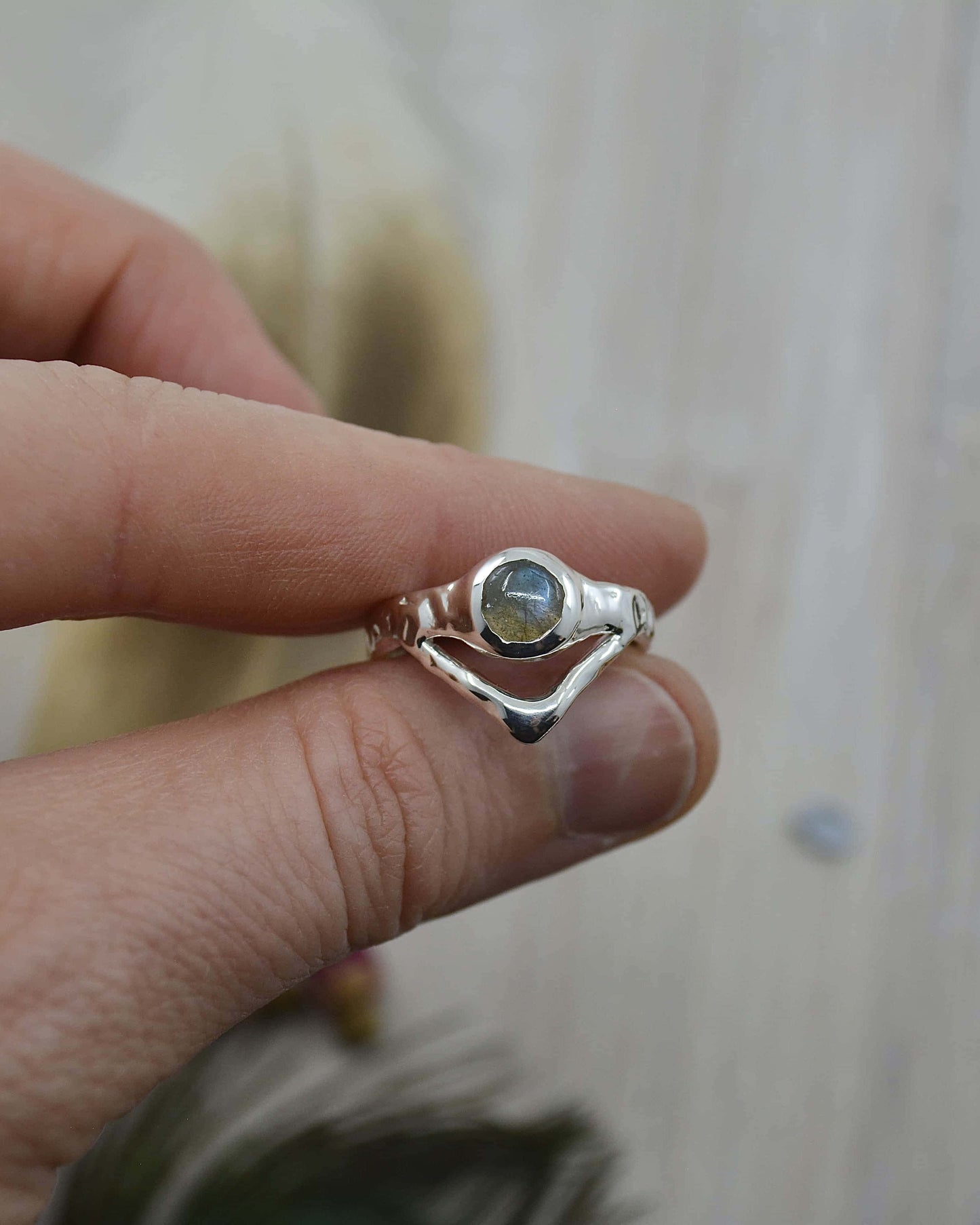 Labradorite Molten Sterling Silver Ring - 7.5 US