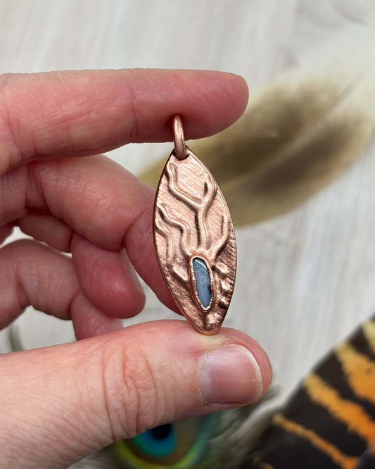 Boulder Opal Textured Pendant - Copper Electroformed