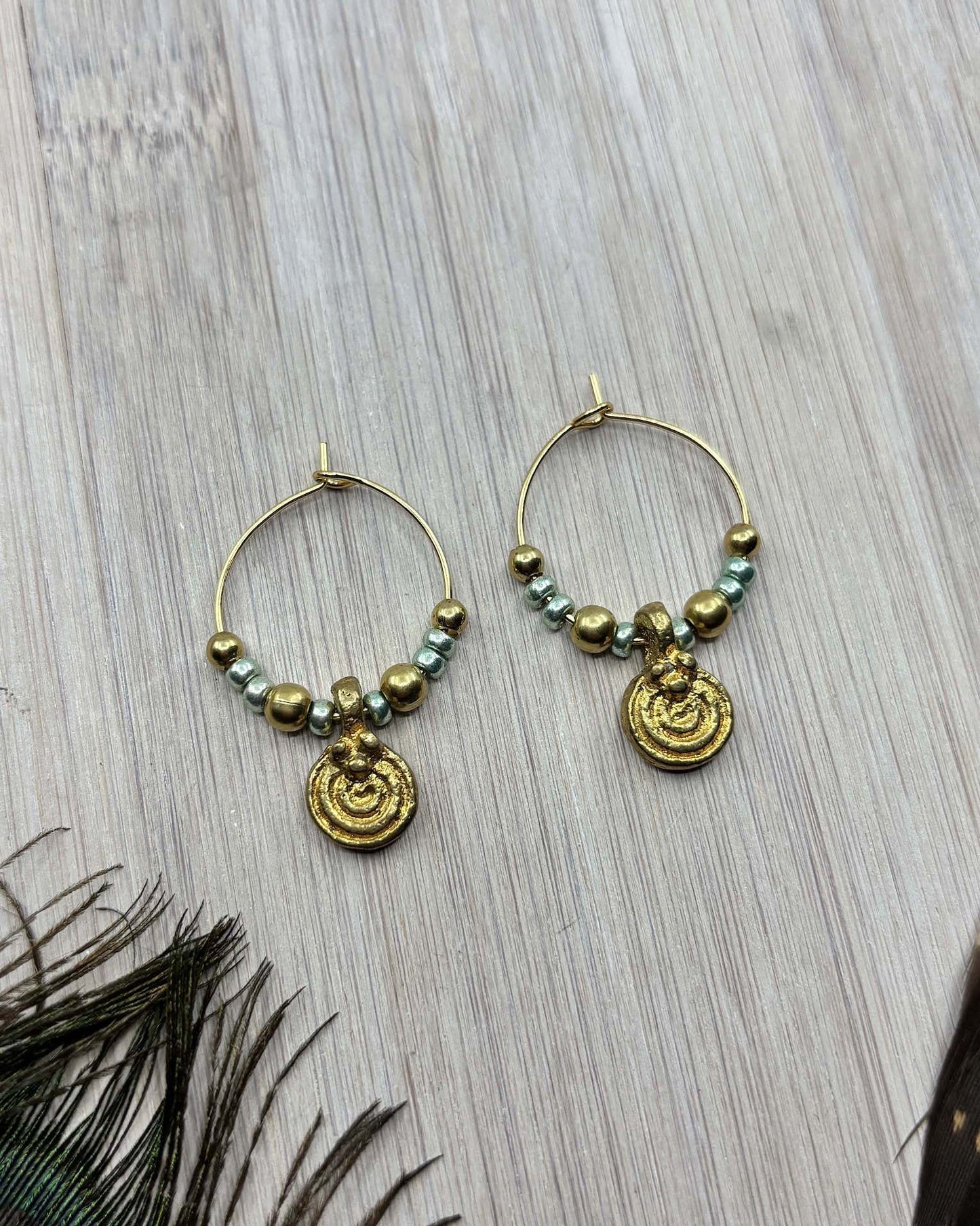 Mini Brass Charmed Beaded Hoop Earrings