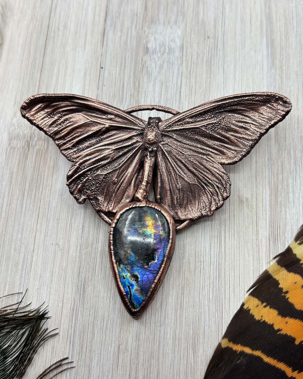 REAL Large Monarch Butterfly Necklace with Purple Labradorite - Electroformed