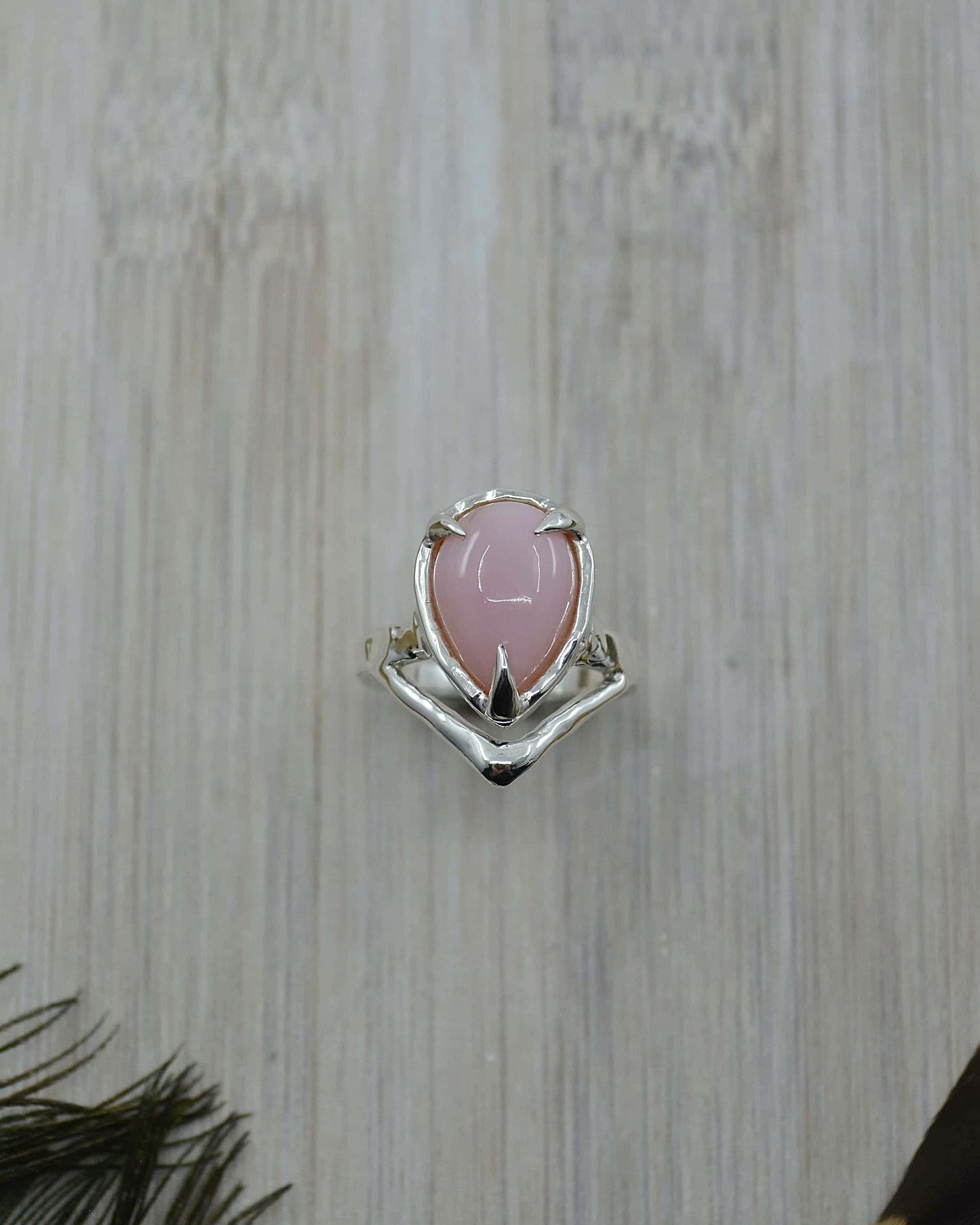 Pink Opal Molten Sterling Silver Ring - 7.5 US