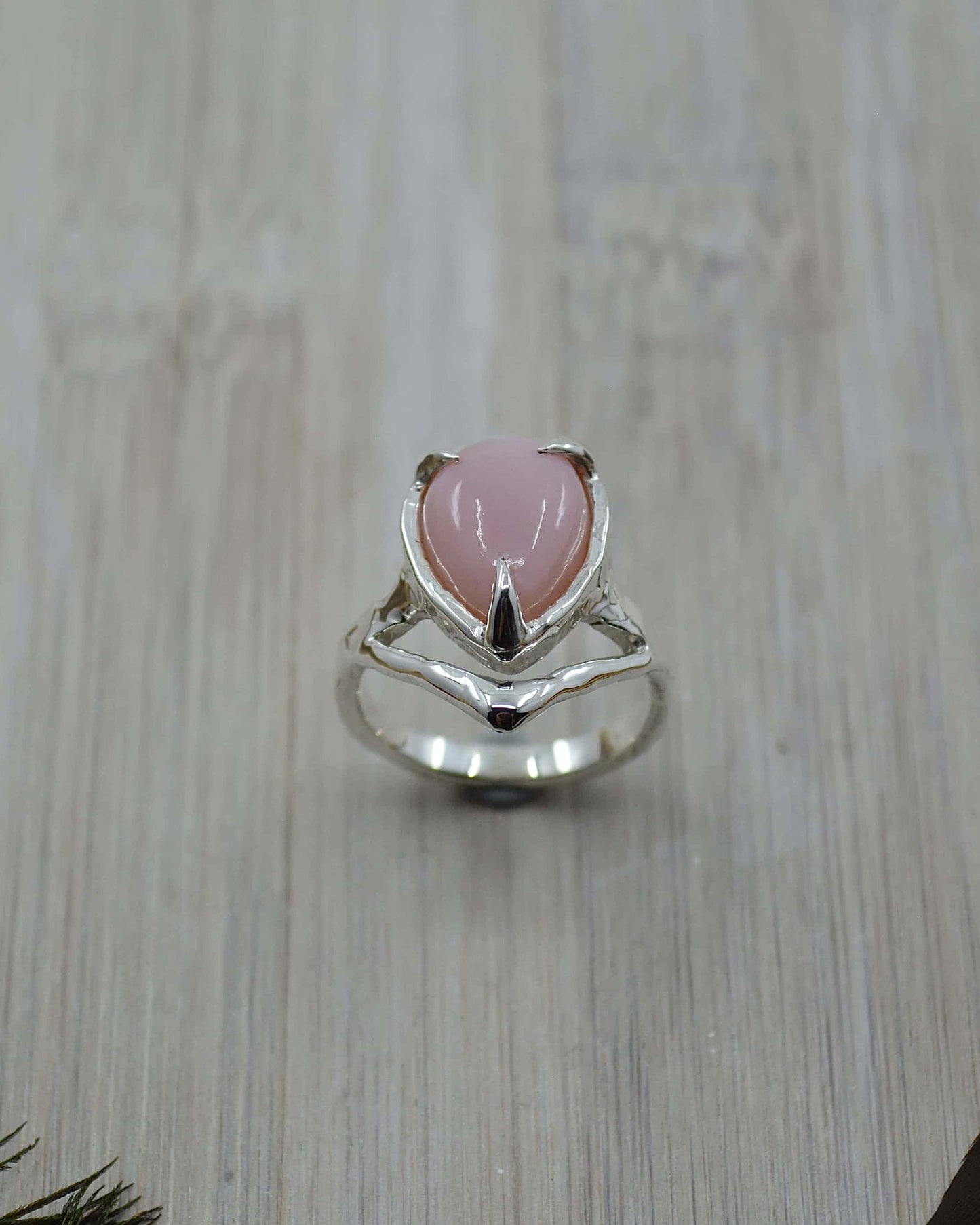 Pink Opal Molten Sterling Silver Ring - 7.5 US