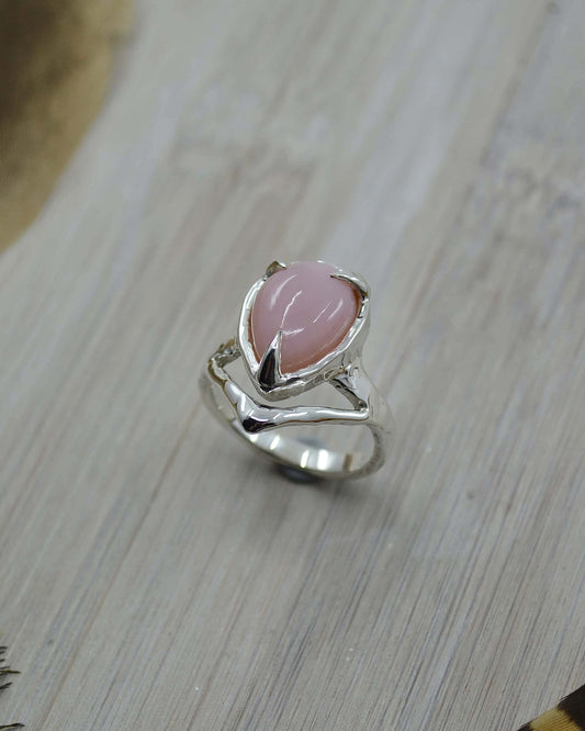Pink Opal Molten Sterling Silver Ring - 7.5 US