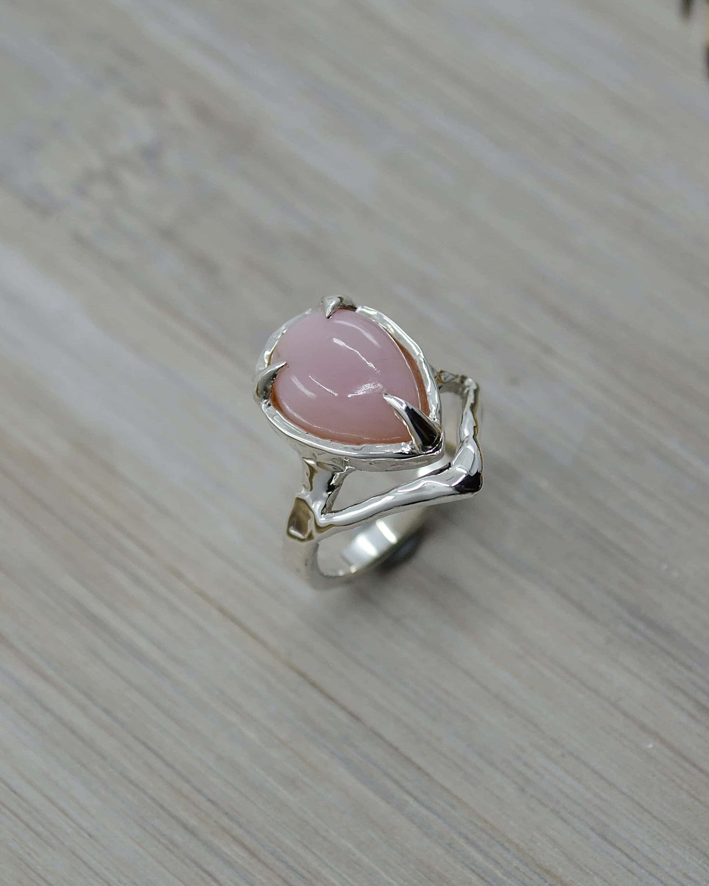 Pink Opal Molten Sterling Silver Ring - 7.5 US