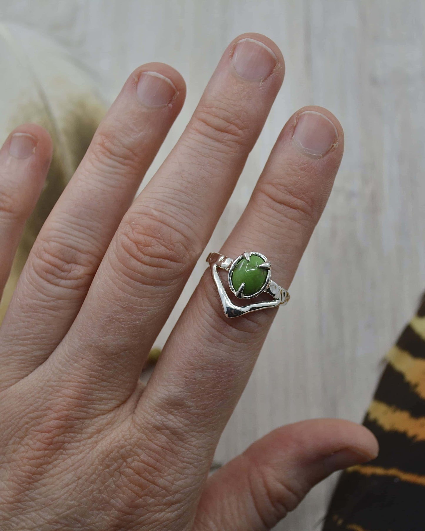 Sterling Silver Sonoran Gold Green Turquoise Ring - 7 US