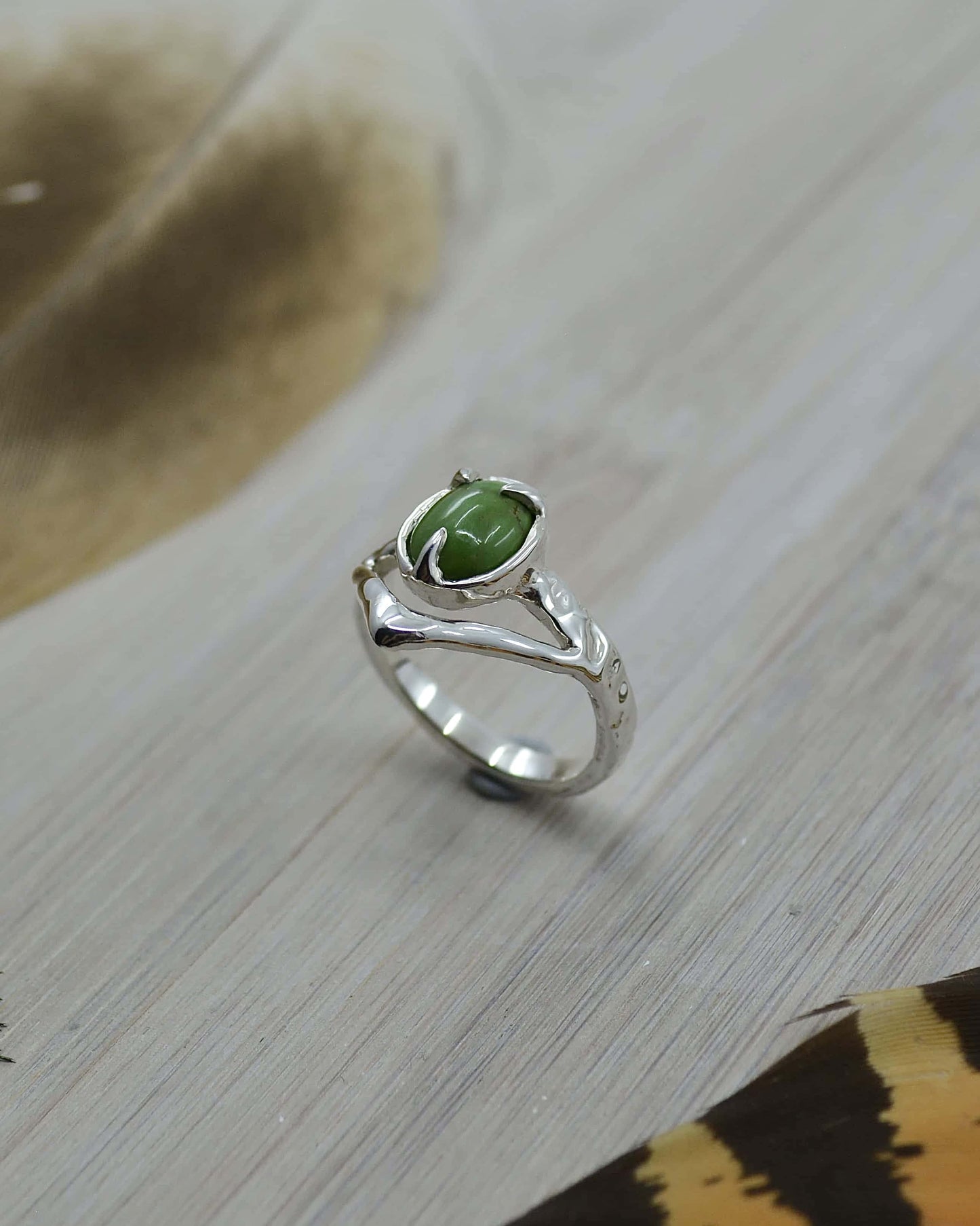 Sterling Silver Sonoran Gold Green Turquoise Ring - 7 US