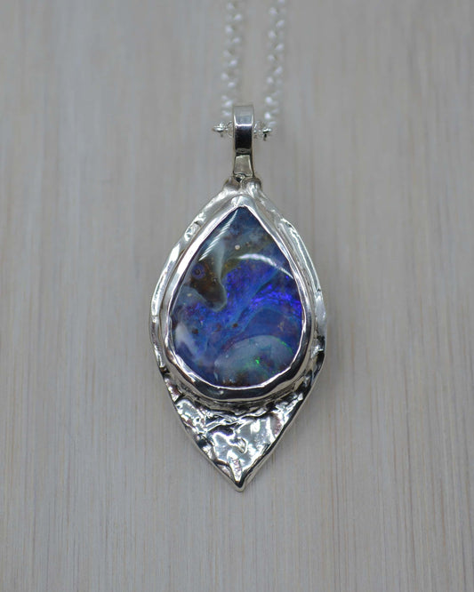 Eagle Boulder Opal Sterling Silver Textured Pendant