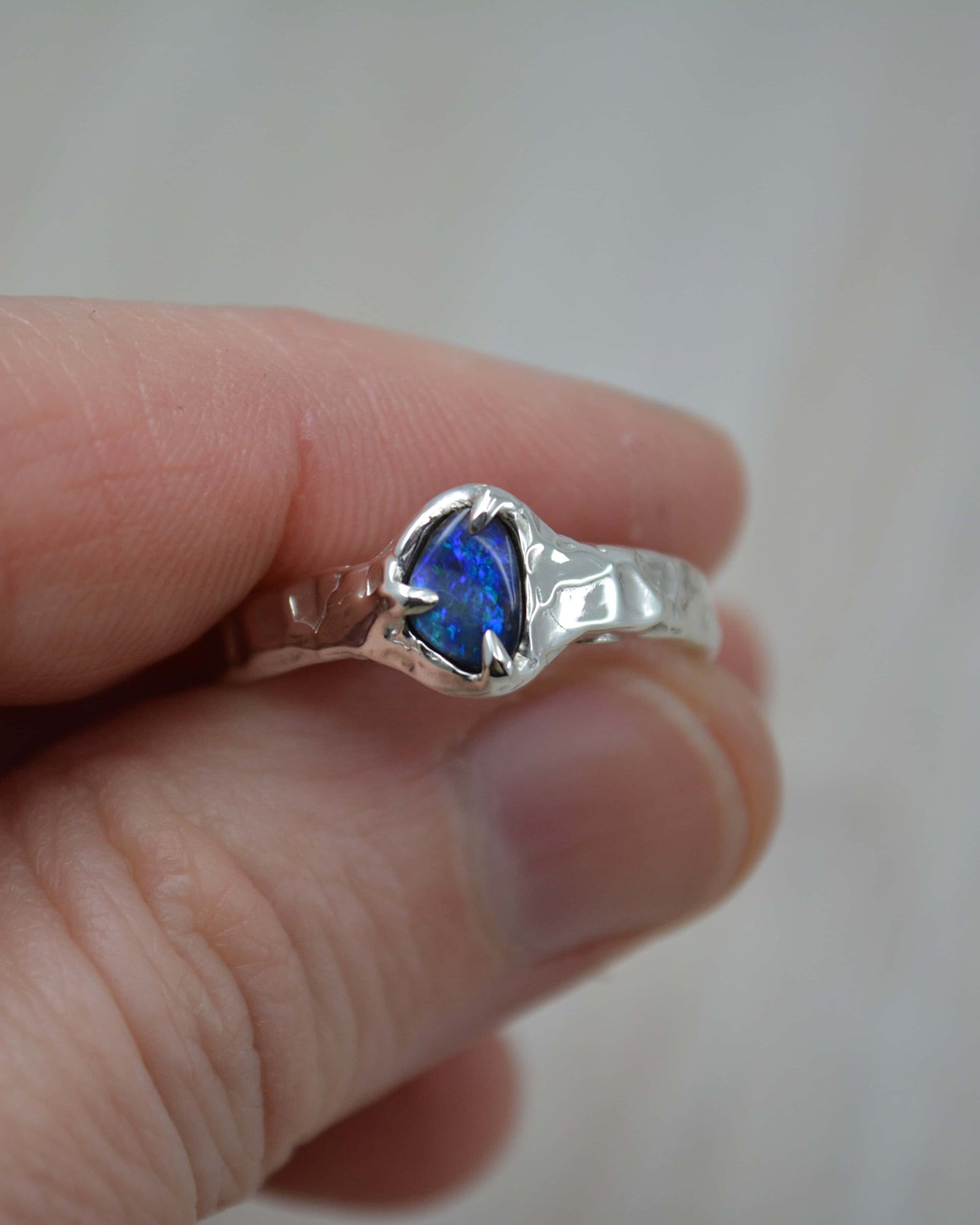 Boulder Opal Sterling Silver Textured Ring - size 7.75 US