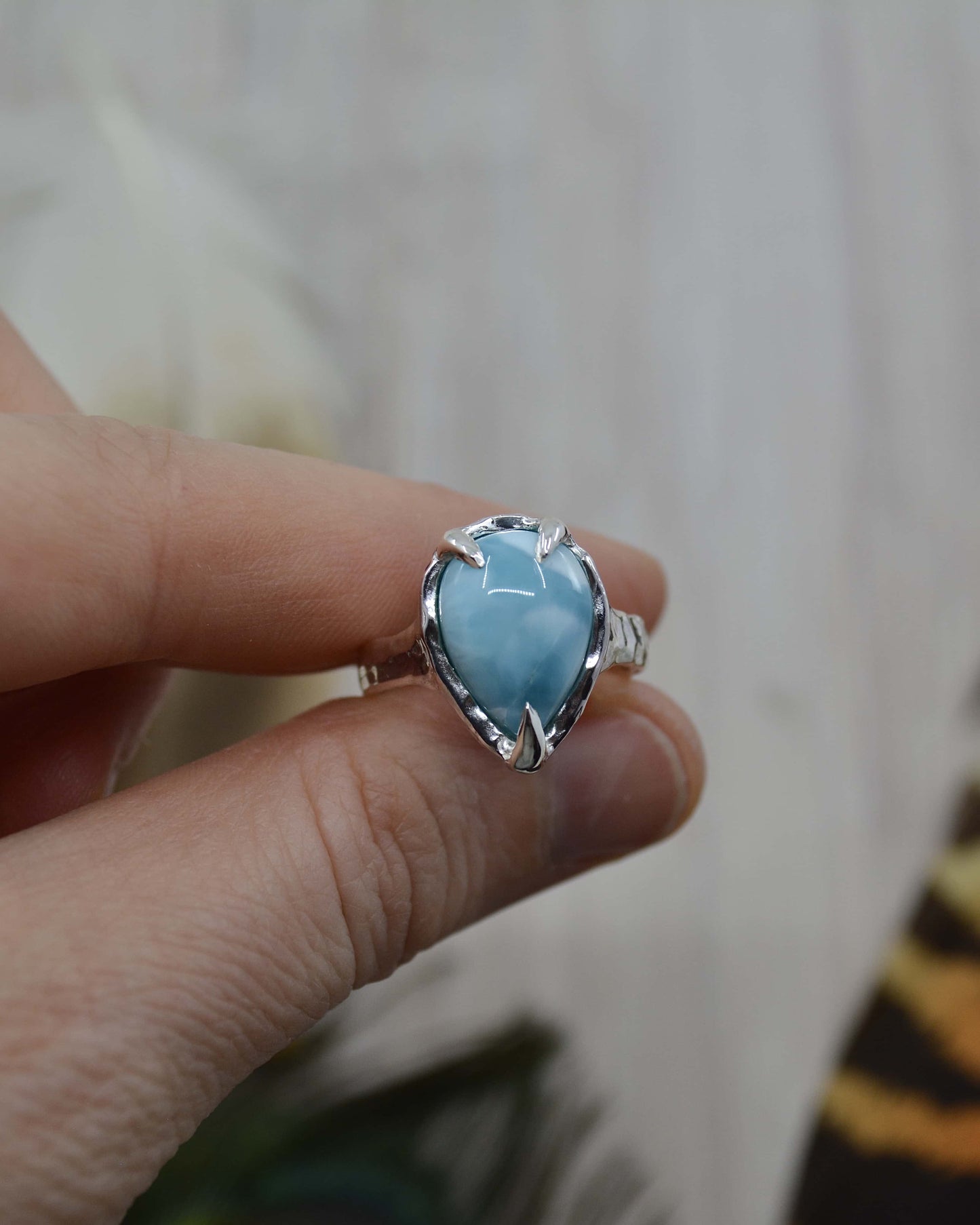 Sterling Silver Larimar Molten Ring - 7 US