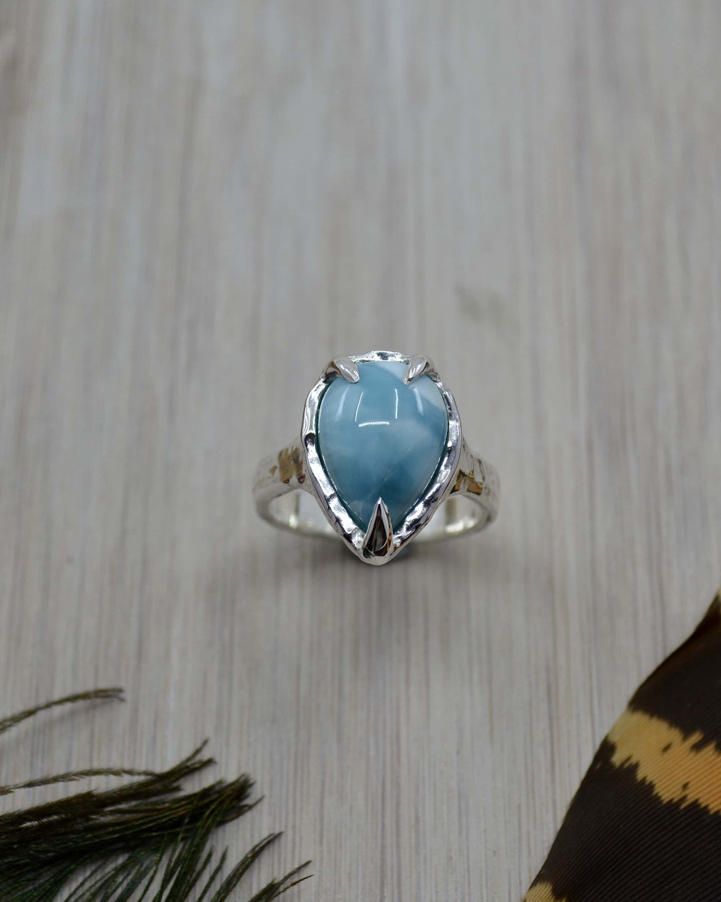 Sterling Silver Larimar Molten Ring - 7 US