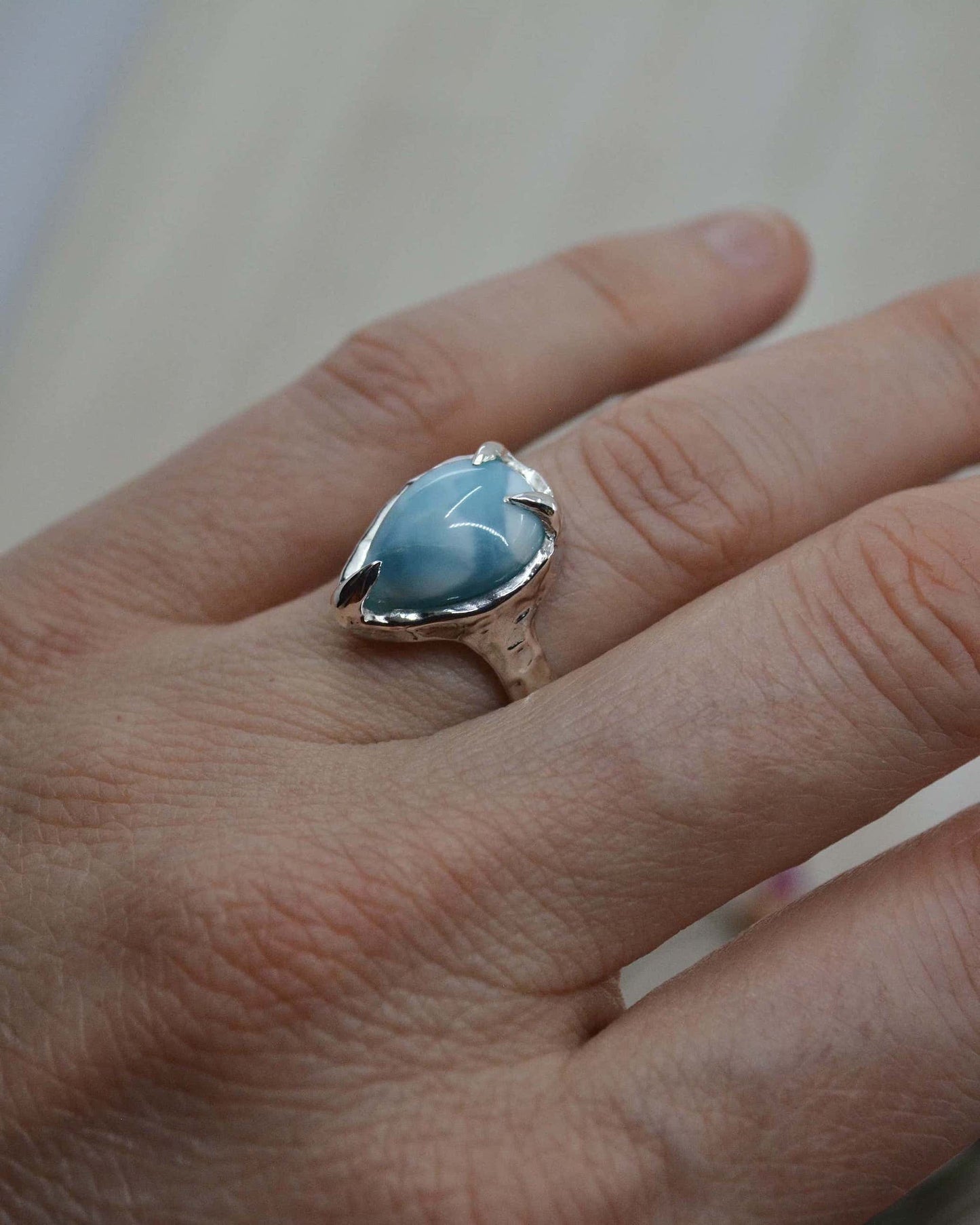 Sterling Silver Larimar Molten Ring - 7 US