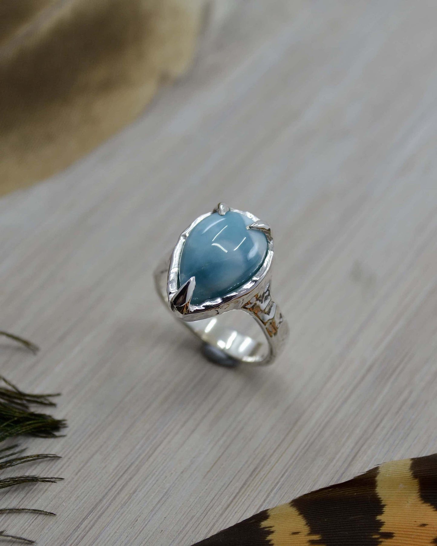 Sterling Silver Larimar Molten Ring - 7 US