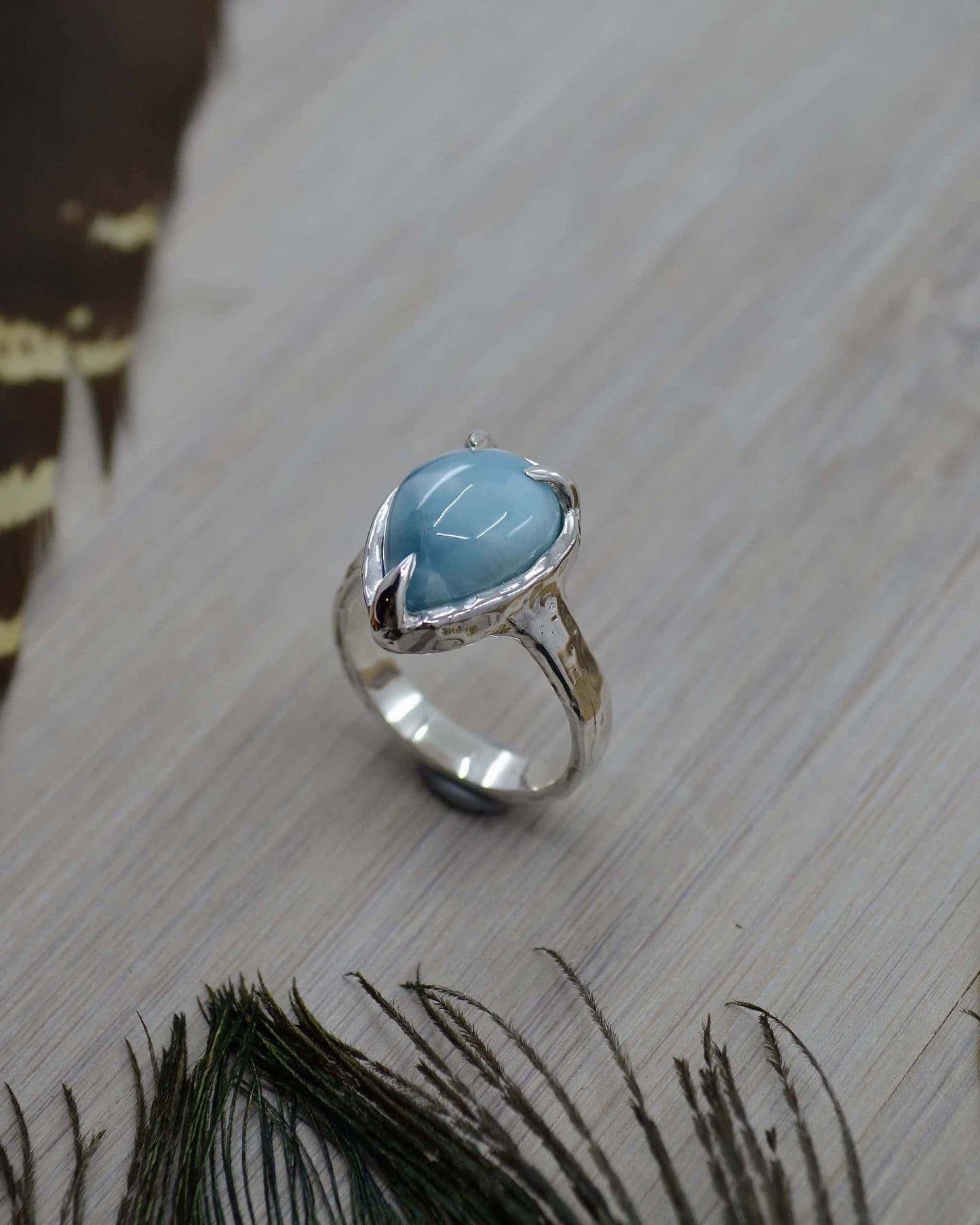 Sterling Silver Larimar Molten Ring - 7 US
