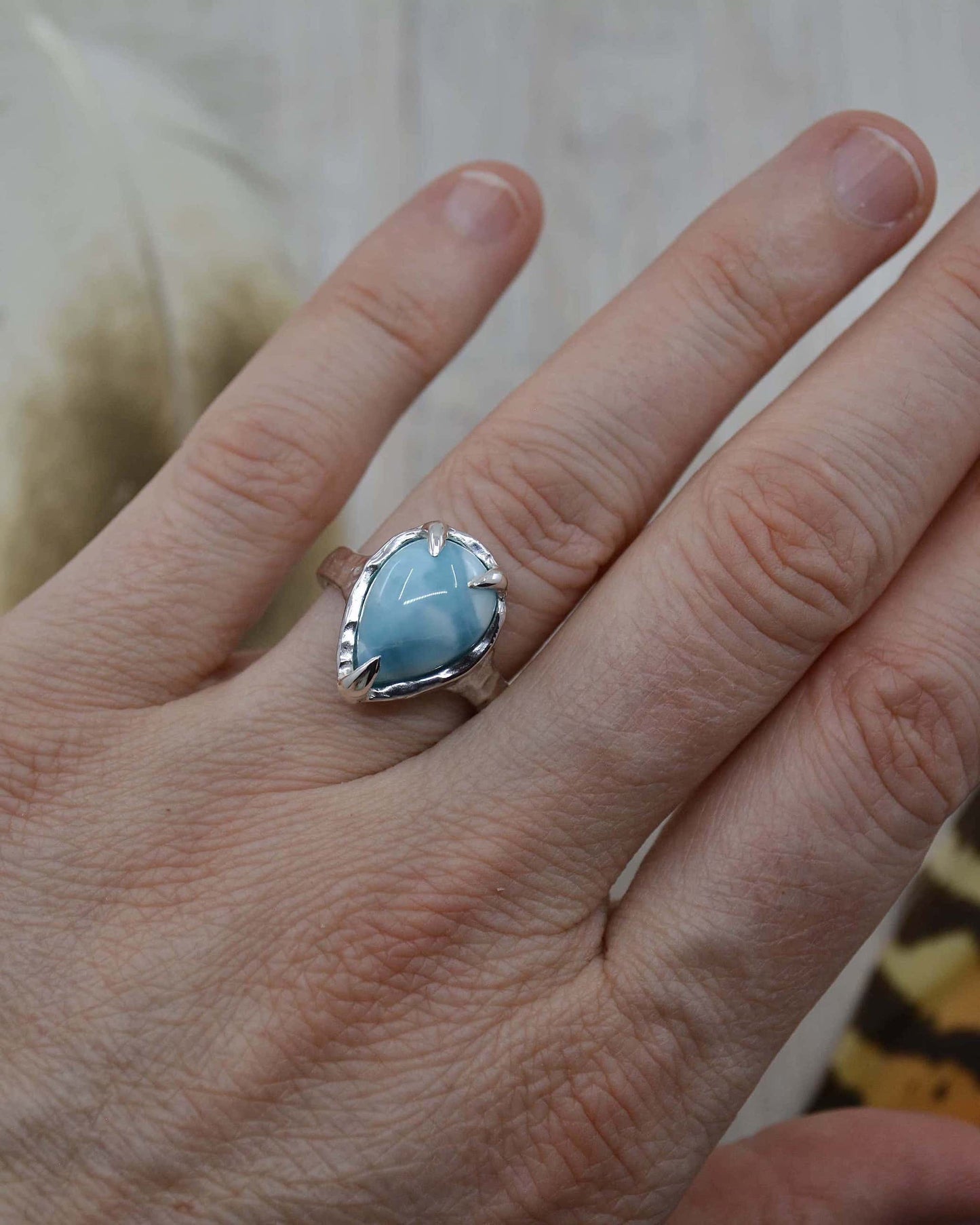 Sterling Silver Larimar Molten Ring - 7 US