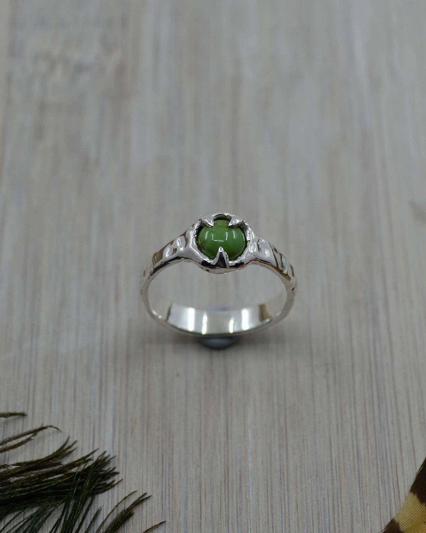 Sterling Silver Sonoran Gold Green Turquoise Ring - 8 US