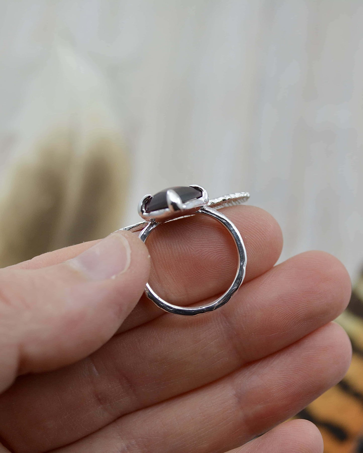 Egyptian Goddess Triangle Garnet Sterling Silver Ring - 6.75 US