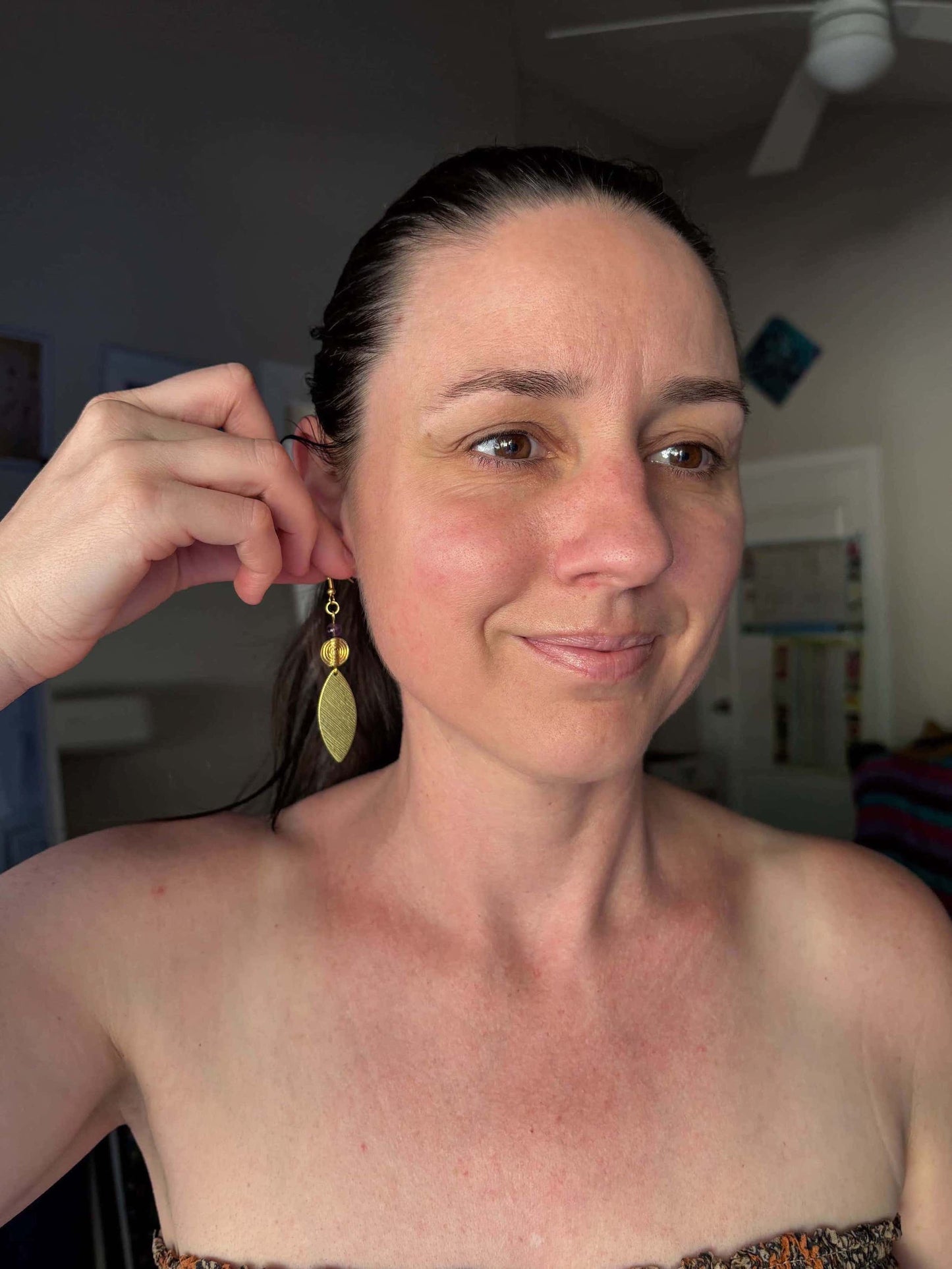 Amethyst Marquise Brass Drop Earrings