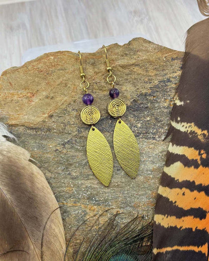 Amethyst Marquise Brass Drop Earrings