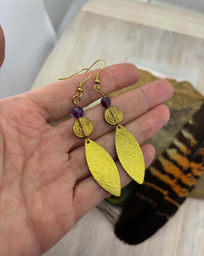 Amethyst Marquise Brass Drop Earrings