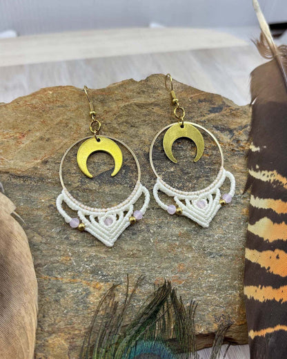 Big Macrame Crescent Moon Hoop Earrings - Made To Order