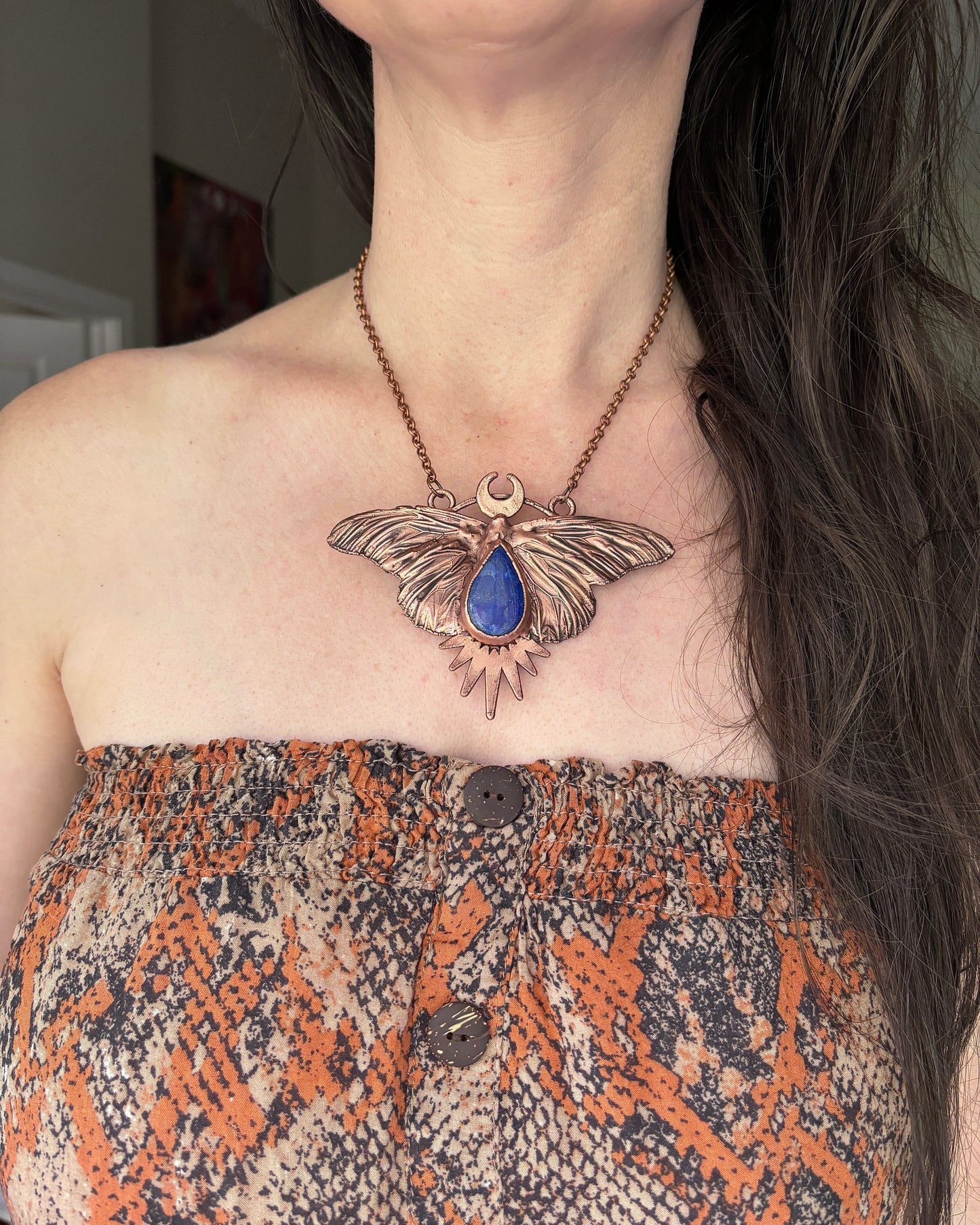 REAL Monarch Butterfly Necklace with Lapis Lazuli - Electroformed