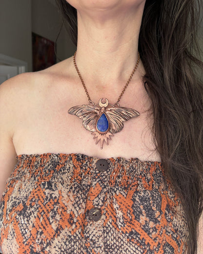 REAL Monarch Butterfly Necklace with Lapis Lazuli - Electroformed